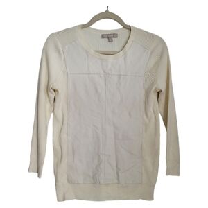 Banana Republic Sweater Womens S Small Beige Long Sleeve Faux Leather Front